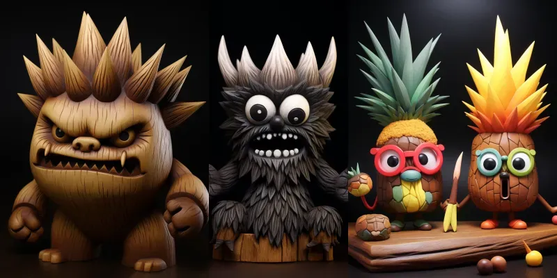Playful Wood Carvings Inspired Characters Midjourney Prompt | PromptBase
