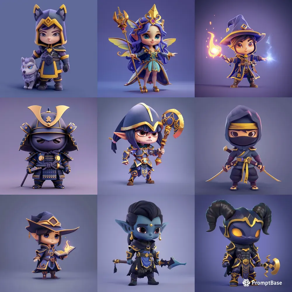3D Chibi Warrior Characters Midjourney Prompt | PromptBase