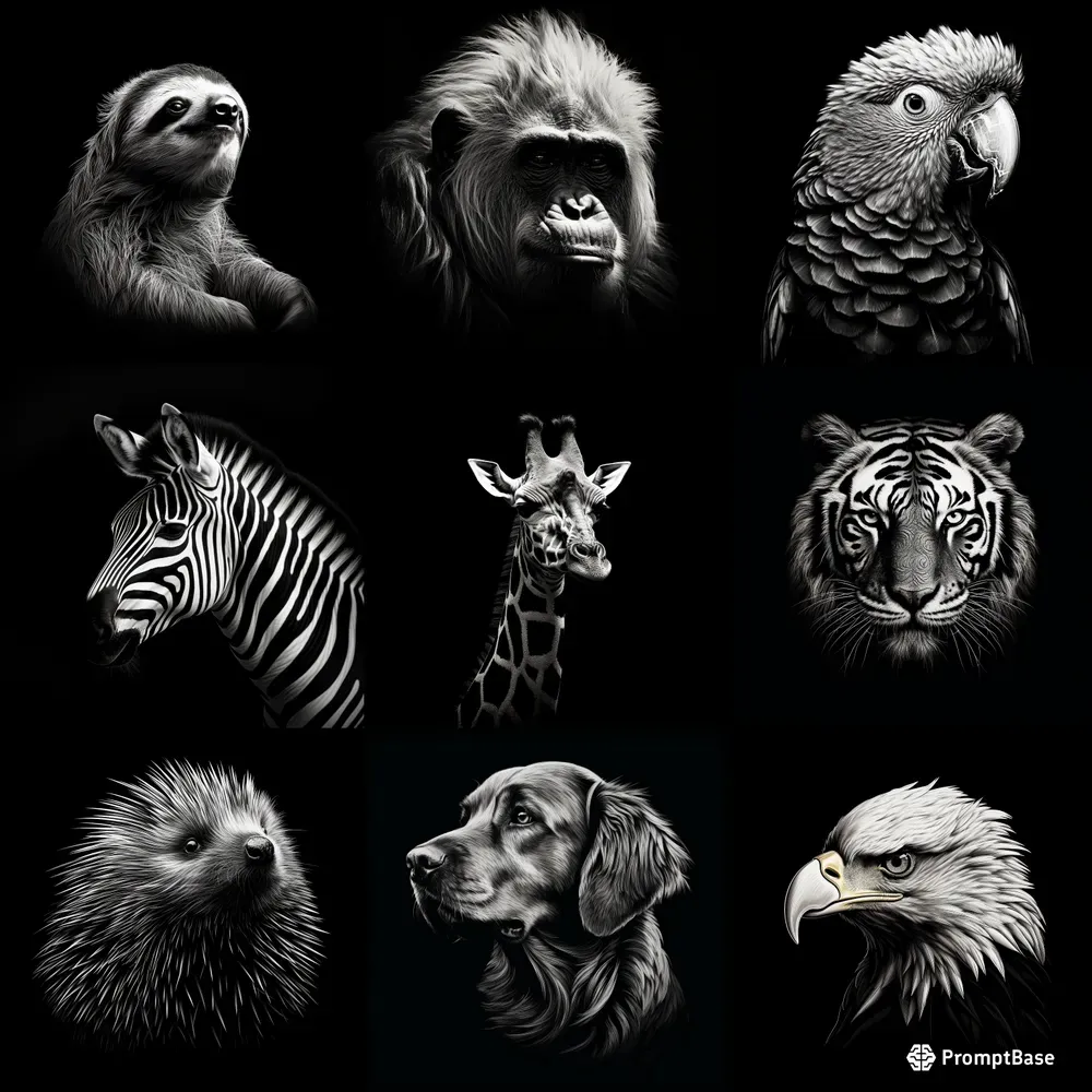 Animal Portraits In Black White Midjourney Prompt PromptBase