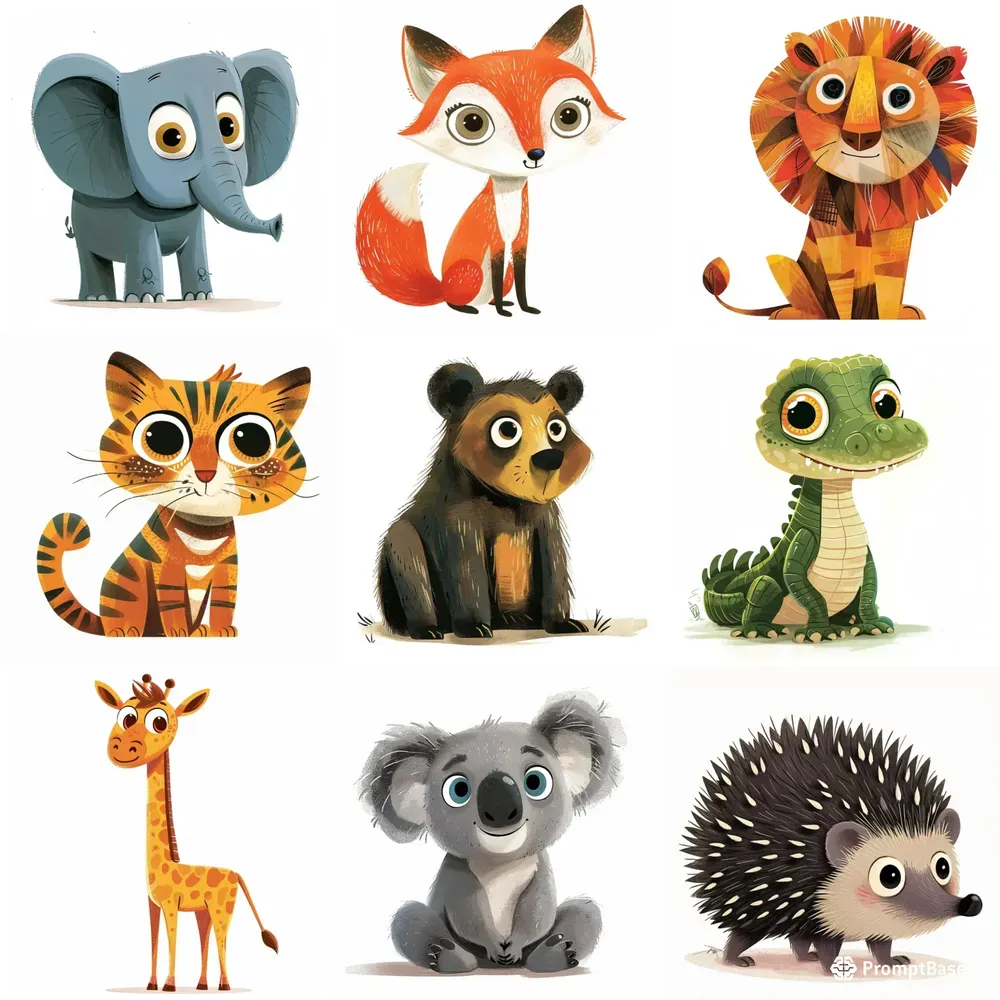 Nursery Childrens Book Animal Vector Art Midjourney Prompt | PromptBase
