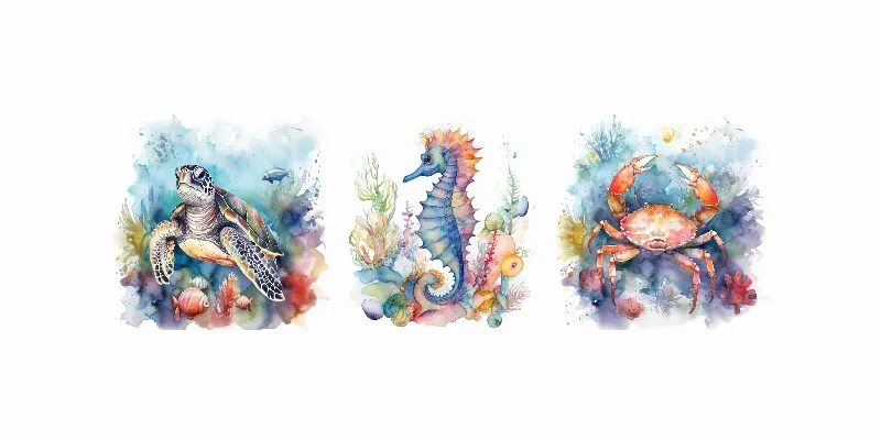 Watercolor Sea Creatures Midjourney Prompt | PromptBase