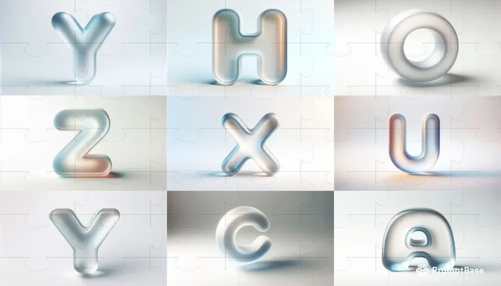 Soft Round Frosted Glass Letters DALL·E Prompt PromptBase