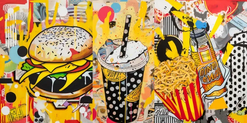 Pop Art Food Collages Midjourney Prompt | PromptBase