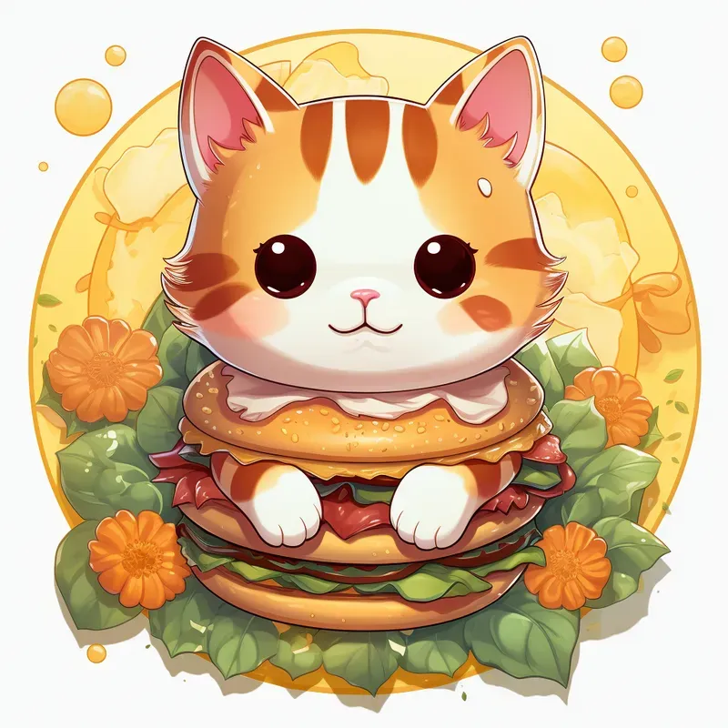 ✧1点限り✧超〜かわいい✧food cat✧フードキャット✧コラージュペーパー✧ Cute Cats With Food Midjourney Prompt | PromptBase