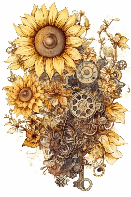 Steampunk Watercolor Flowers Cliparts Midjourney Prompt | PromptBase