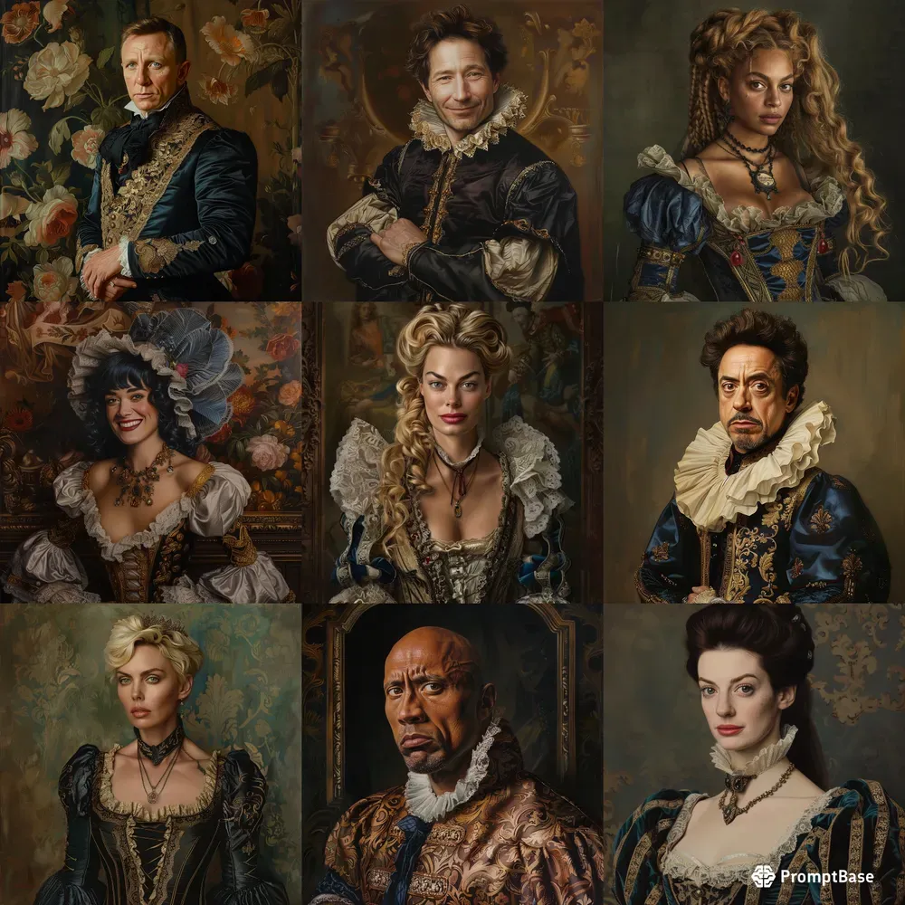 Celebrities Caricatures In Baroque Style Midjourney Prompt | PromptBase