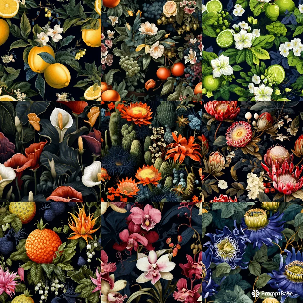 Exotic Floral Seamless Tiles Midjourney Prompt | PromptBase