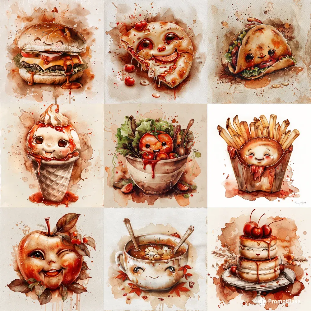 Realistic Watercolor Kawaii Food Art Midjourney Prompt | PromptBase