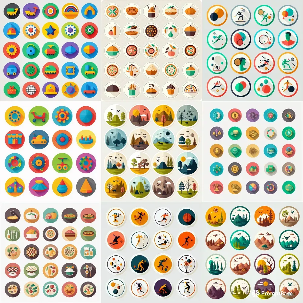 Circular Flat Icon Sets Midjourney Prompt | PromptBase