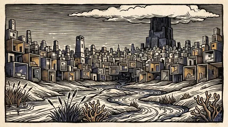 Surreal Woodcut Anime Landscapes
