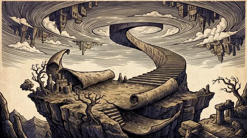 Surreal Woodcut Anime Landscapes