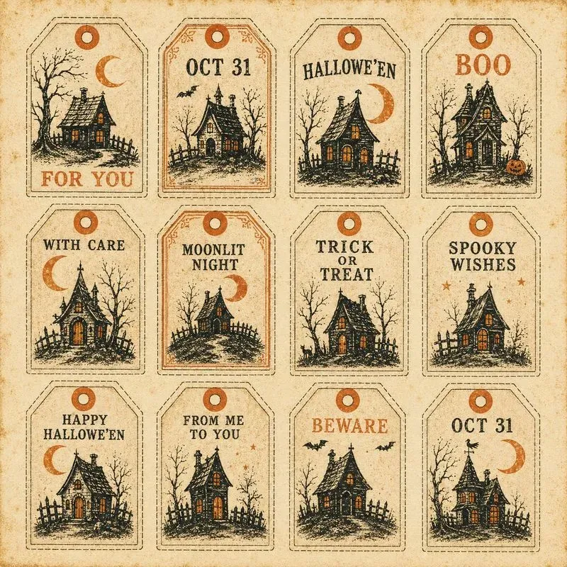 Vintage Halloween Gift Tag Sheets