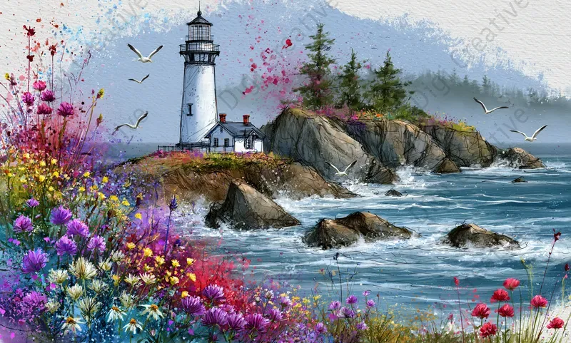 Whimsical Coastal Watercolor Art