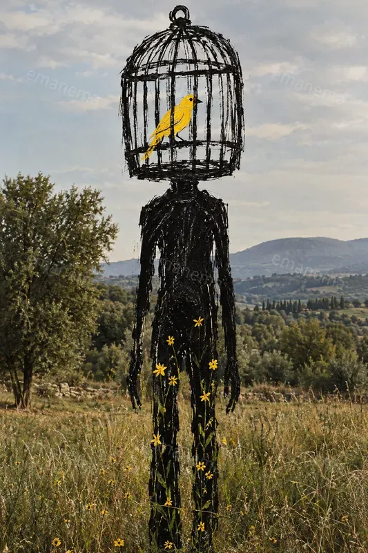 Primitive Figure Surreal Mixed Media Art
