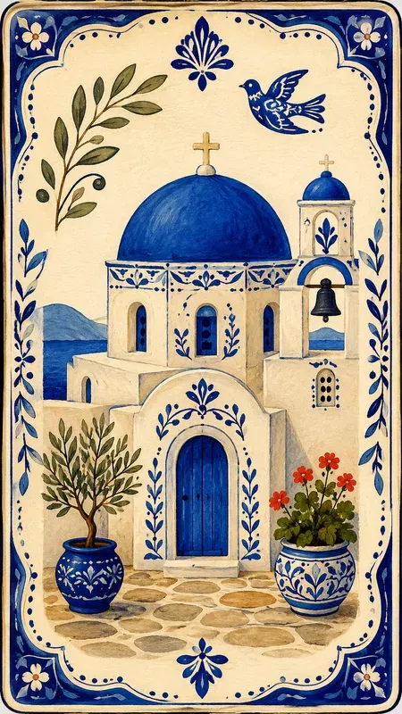 Greek Folk Art Mini Card Illustrations