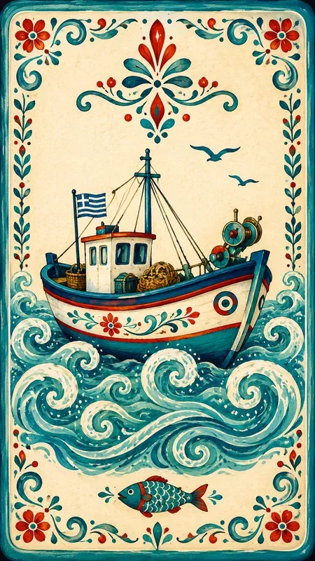 Greek Folk Art Mini Card Illustrations