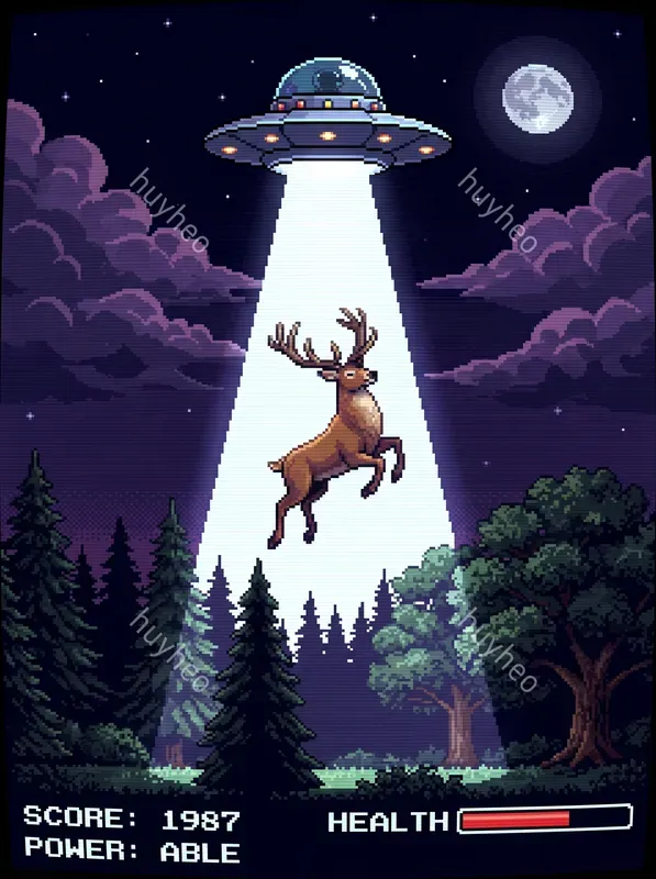 Retro 16bit Ufo Abduction Pixel Art