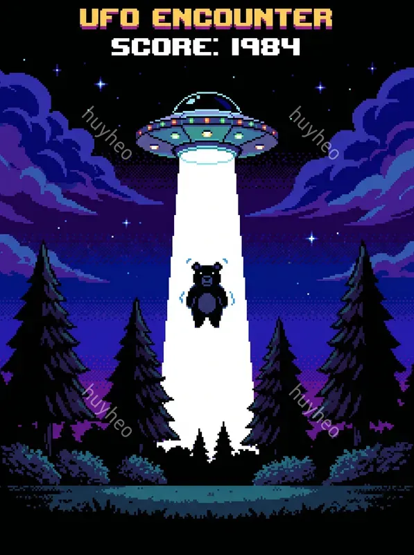 Retro 16bit Ufo Abduction Pixel Art
