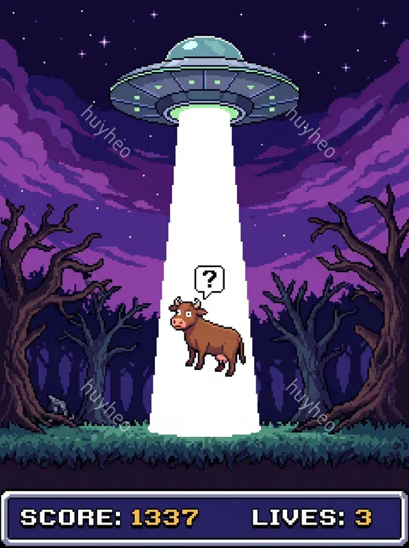 Retro 16bit Ufo Abduction Pixel Art