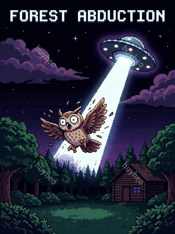 Retro 16bit Ufo Abduction Pixel Art