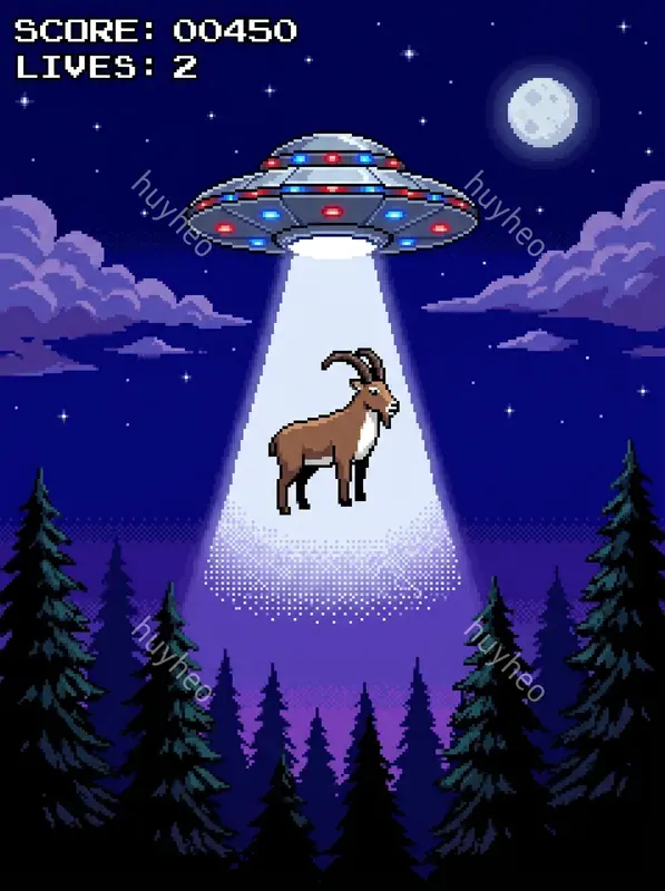 Retro 16bit Ufo Abduction Pixel Art