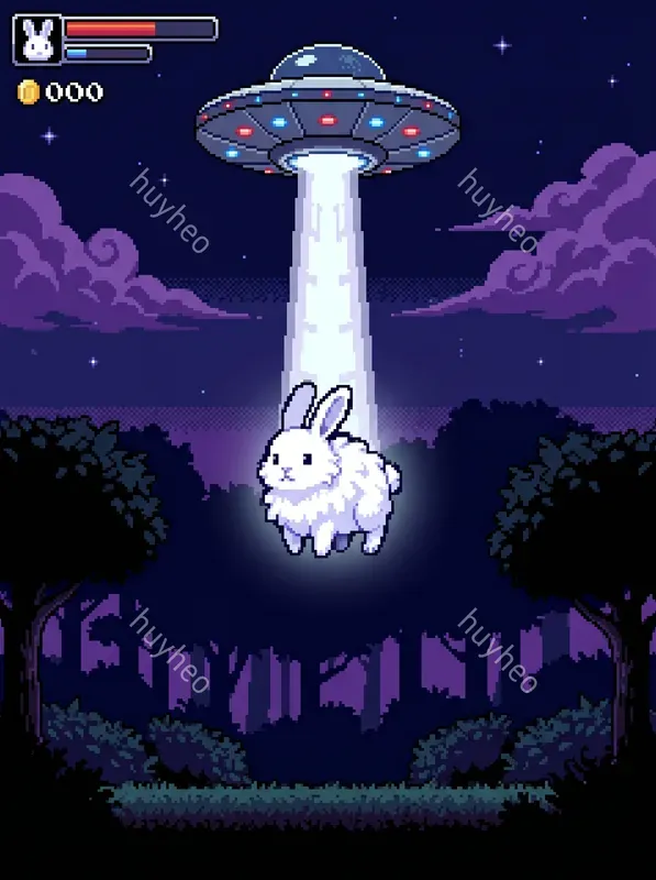 Retro 16bit Ufo Abduction Pixel Art
