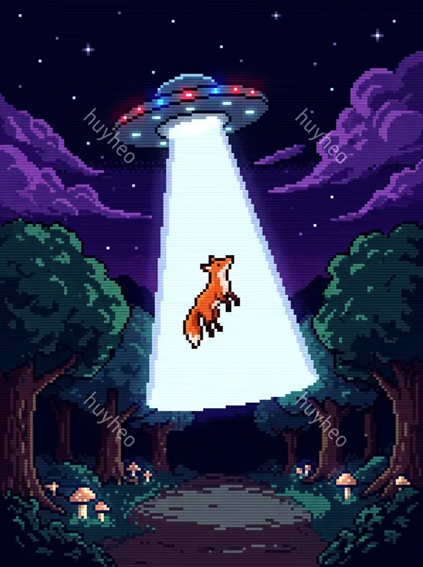 Retro 16bit Ufo Abduction Pixel Art