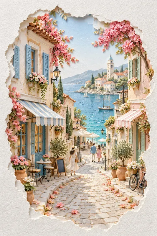 Pastel Paper Village Art