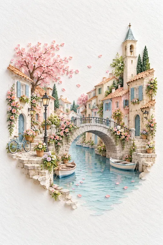 Pastel Paper Village Art
