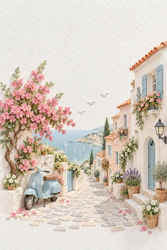 Pastel Paper Village Art