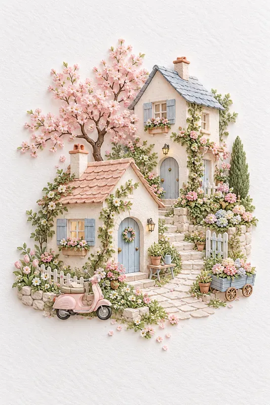 Pastel Paper Village Art