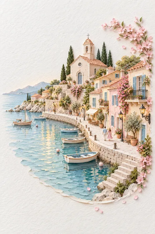 Pastel Paper Village Art