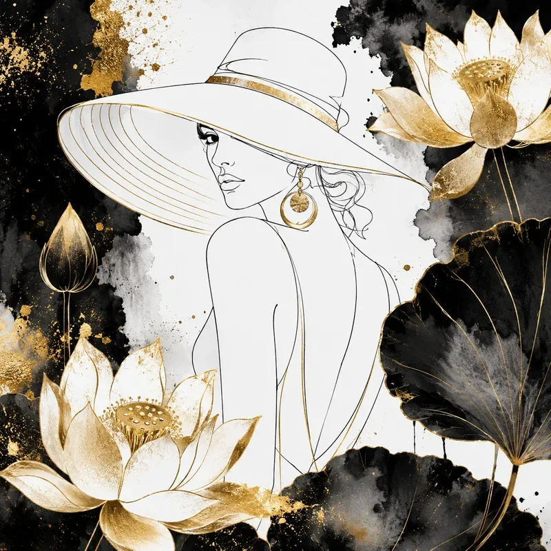 Elegant Black And Gold Line Art