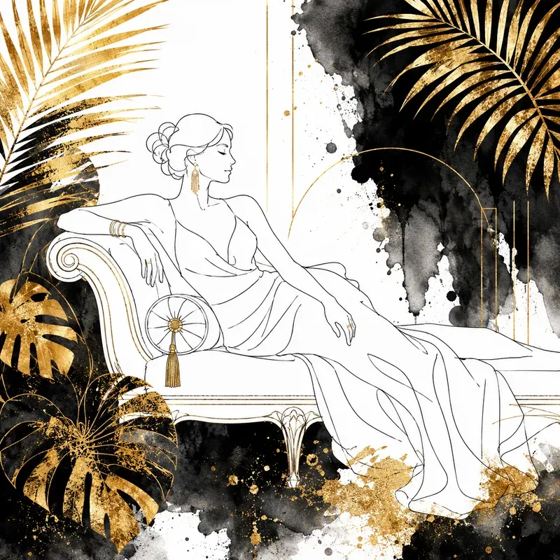 Elegant Black And Gold Line Art