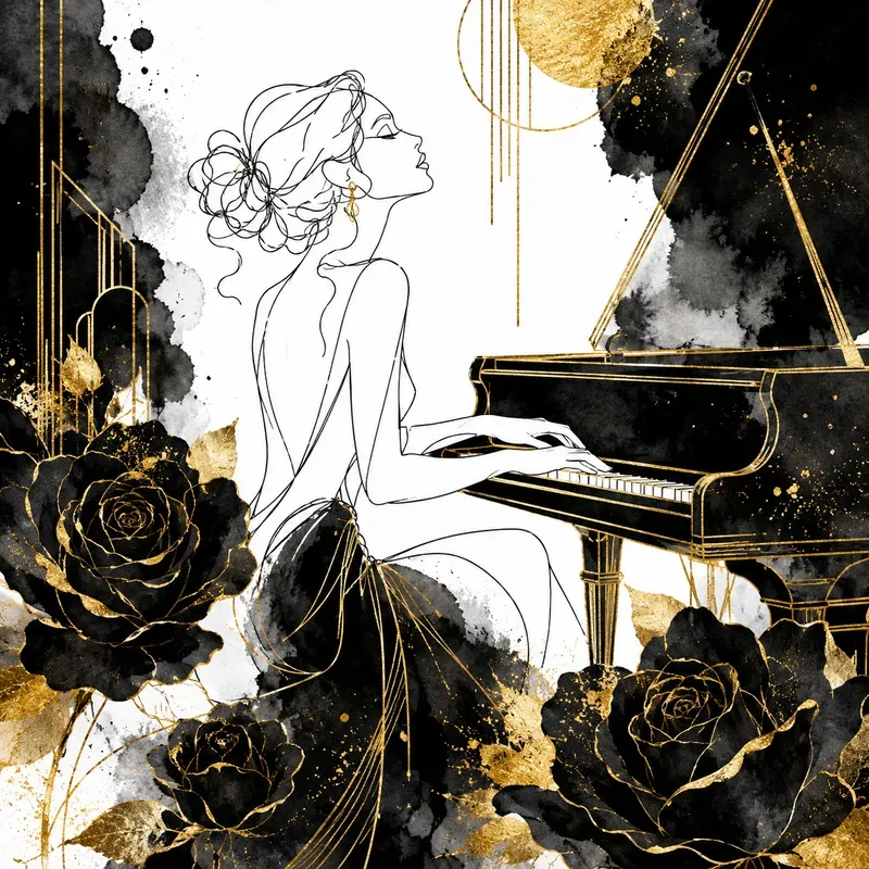 Elegant Black And Gold Line Art