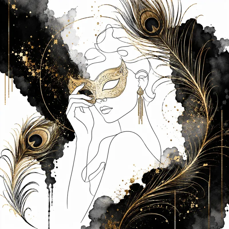Elegant Black And Gold Line Art