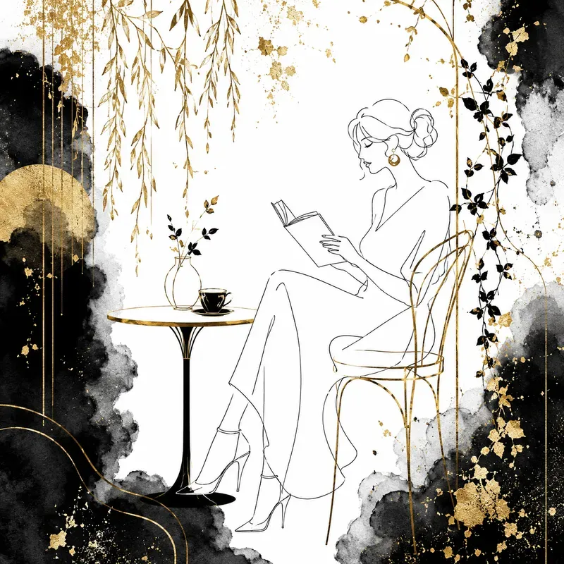 Elegant Black And Gold Line Art