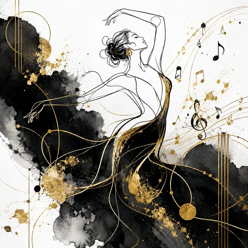 Elegant Black And Gold Line Art
