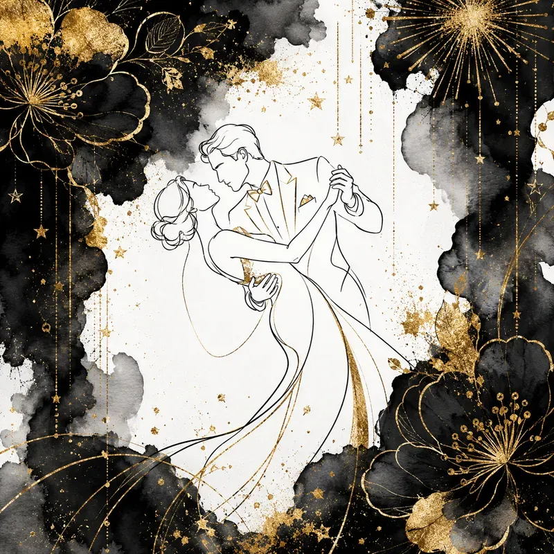 Elegant Black And Gold Line Art