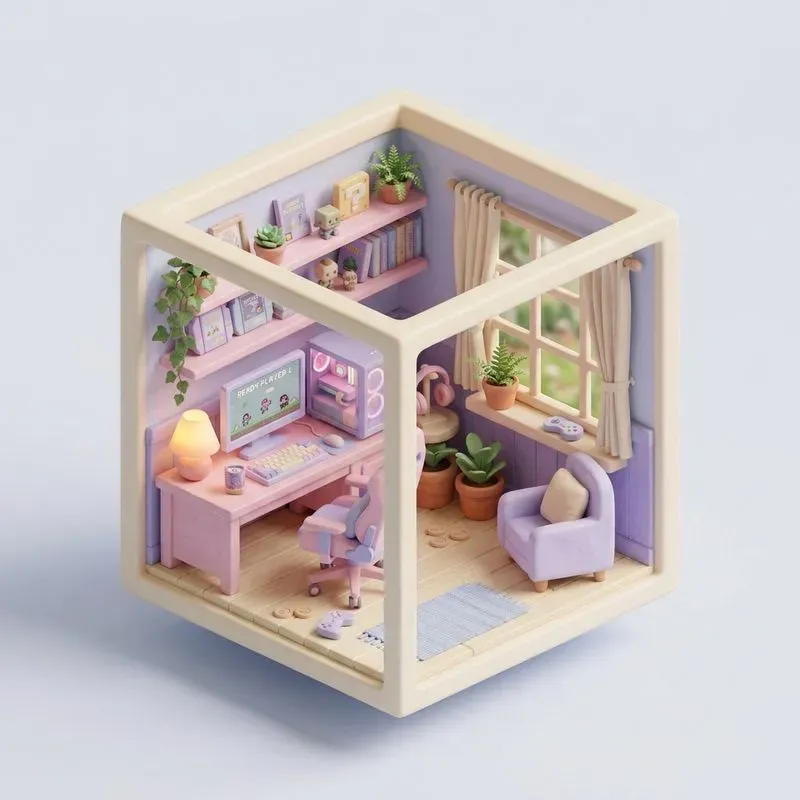 Cozy Isometric Mini Room 3D Art