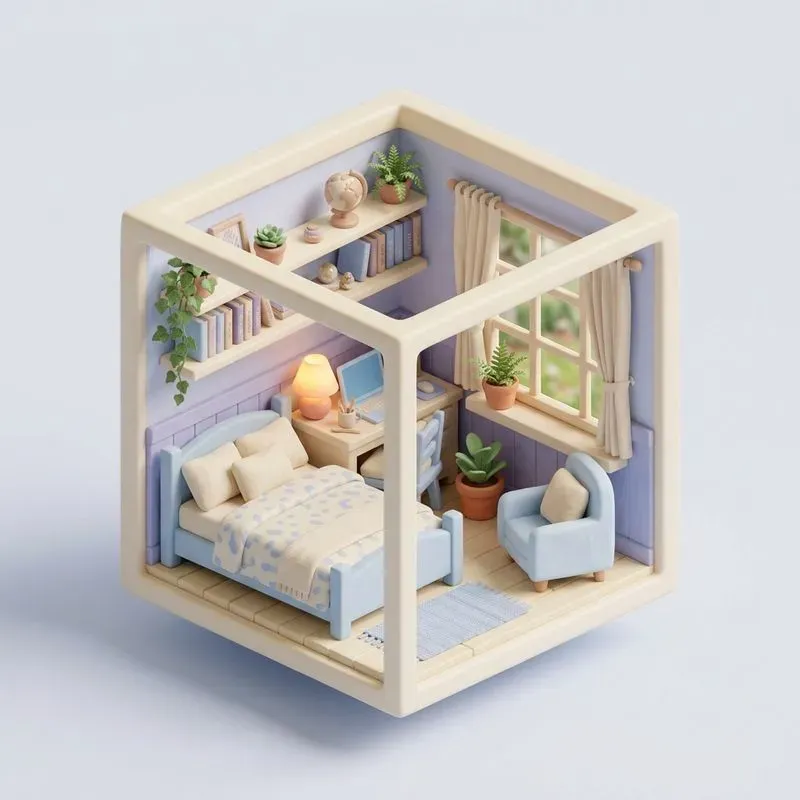 Cozy Isometric Mini Room 3D Art
