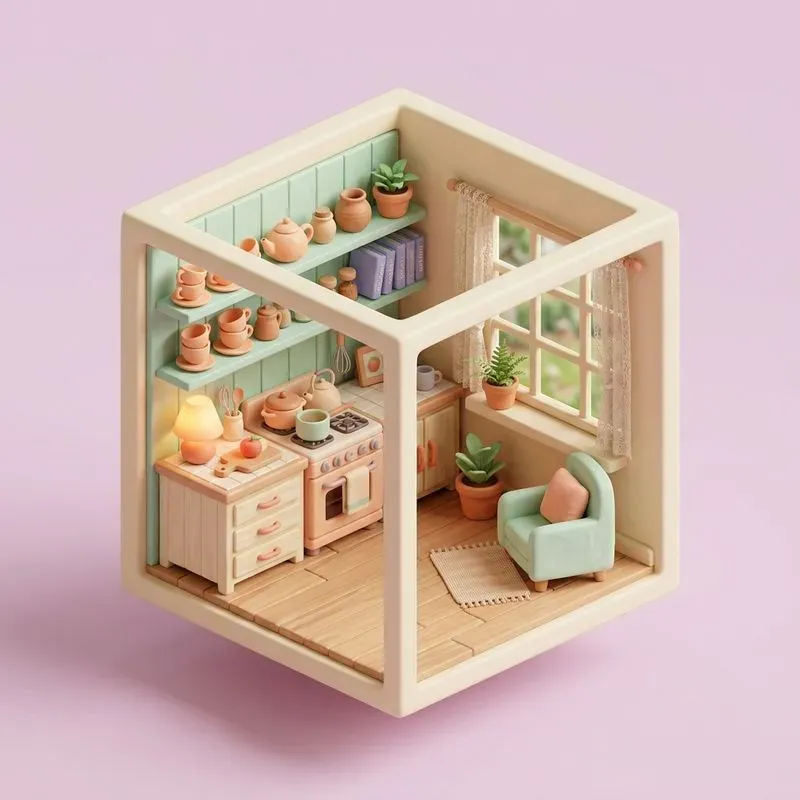 Cozy Isometric Mini Room 3D Art
