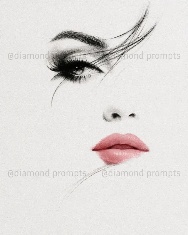 Elegant Lashes And Lips Line Art