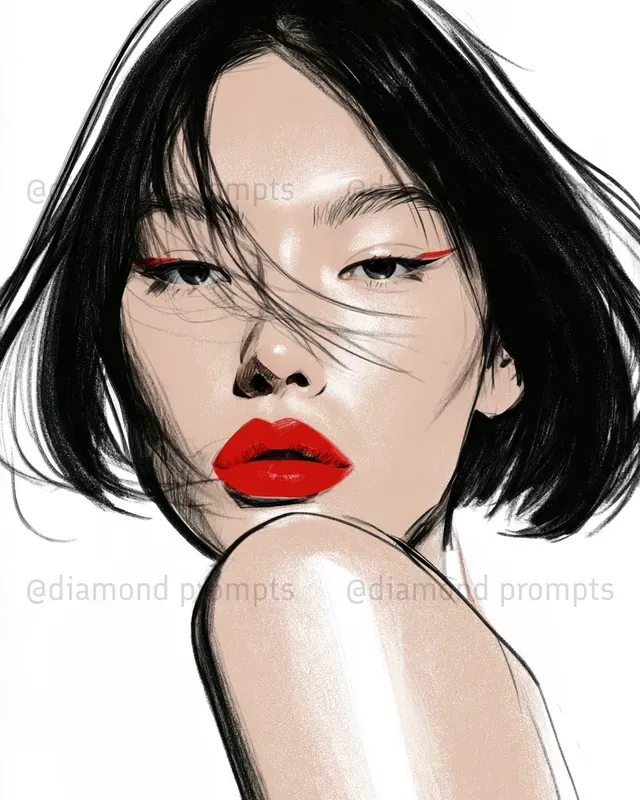 Elegant Lashes And Lips Line Art