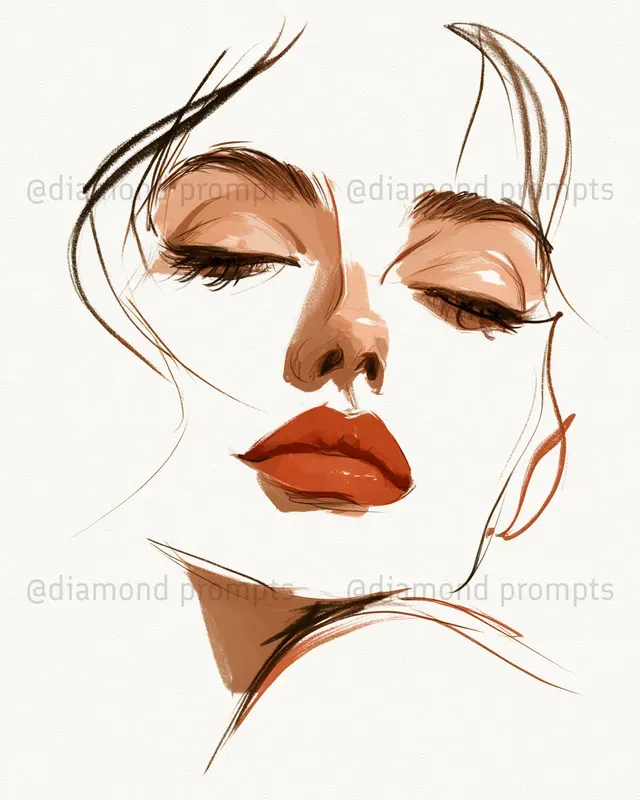 Elegant Lashes And Lips Line Art