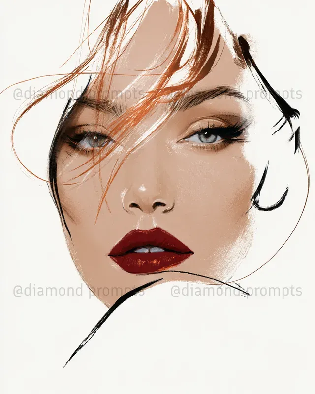 Elegant Lashes And Lips Line Art