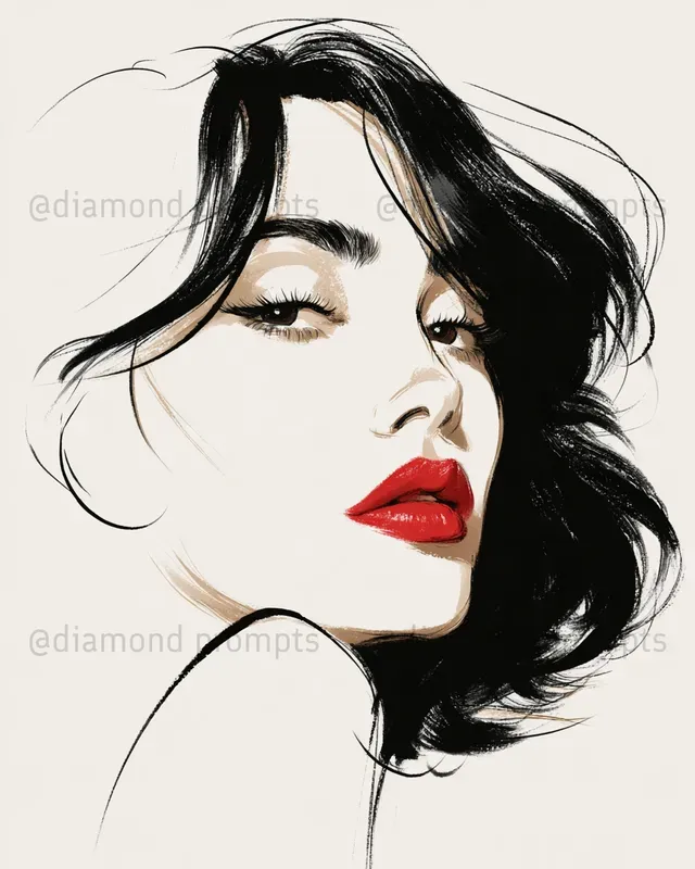 Elegant Lashes And Lips Line Art