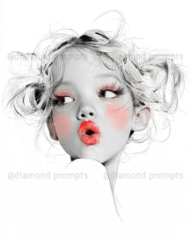 Elegant Lashes And Lips Line Art