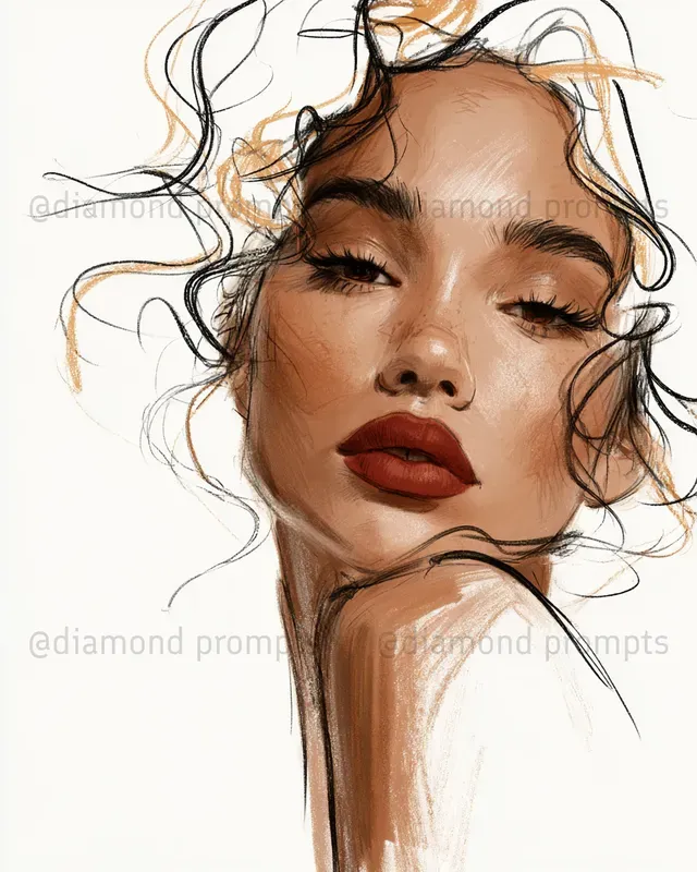 Elegant Lashes And Lips Line Art