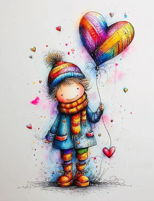 Rainbow Valentine Watercolor Clipart